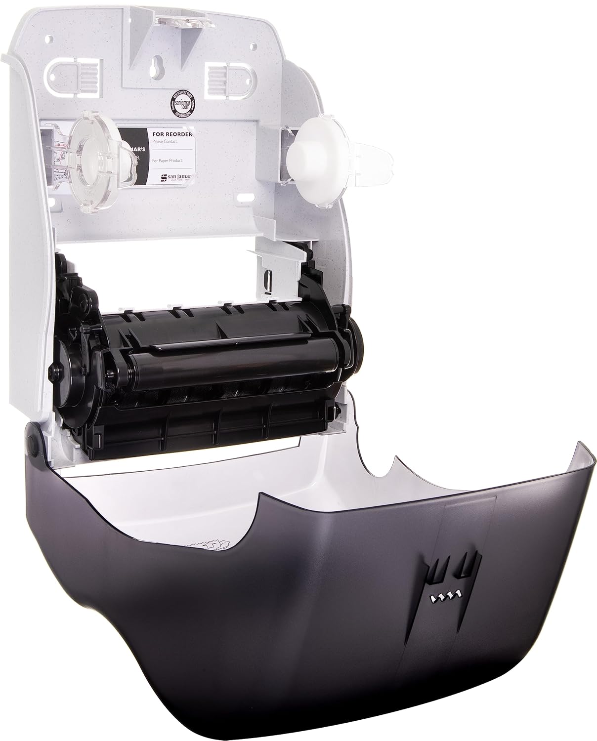 San Jamar T7400TBK Black Pearl Mechanical Hands Free Paper Towel Dispenser 8” Wide 1.5” Core Diameter 14.5" X 12 3/8" X 9 1/8"