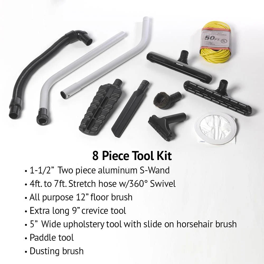 Clean Obsessed Commercial 6 Quart Backpack Vacuum CO624 With Tool Kit, 50′ Cord.