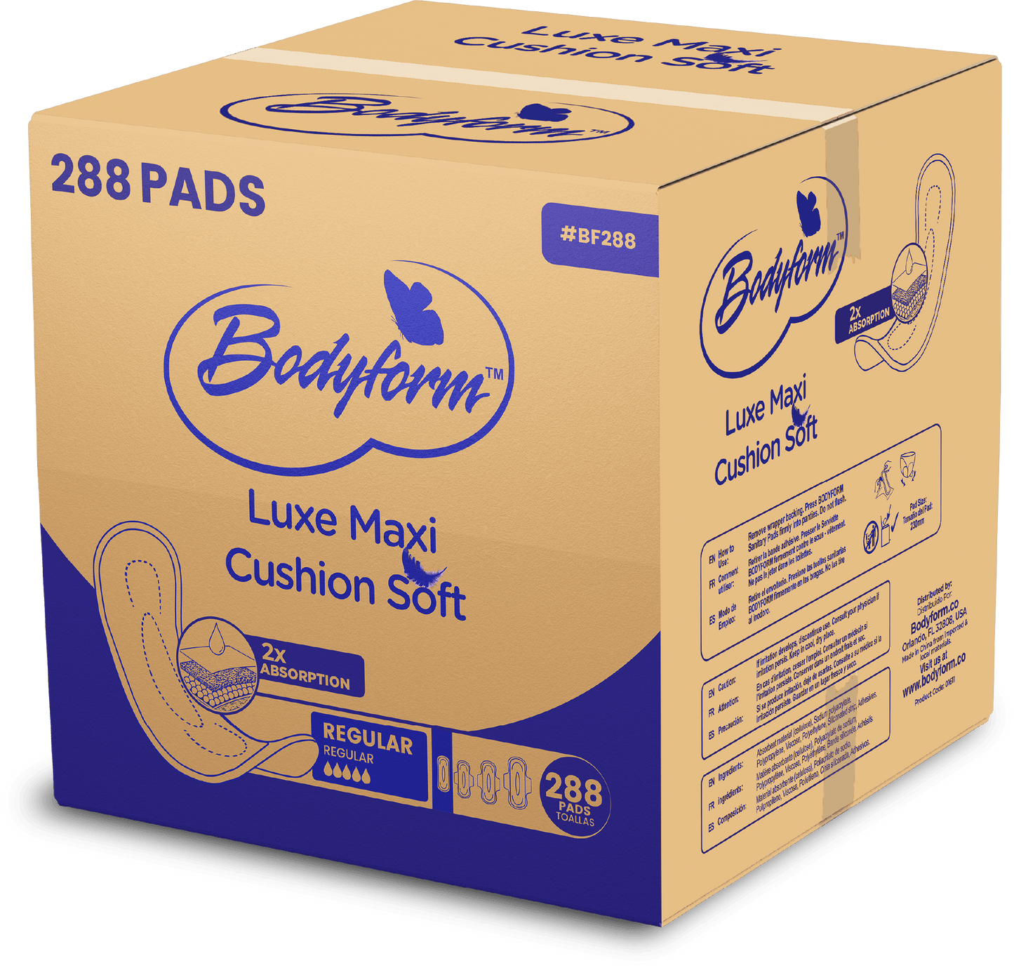 Regular Maxi Feminine Pads (Individually Wrapped) w/ Adhesive Strip - 288 Pads/Case