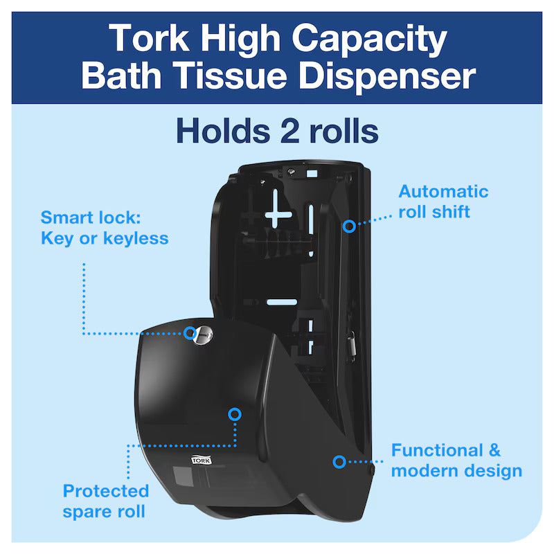 Tork Twin Toilet Paper Dispenser Black T26, 6.3 x 6.46 x 14.2, Black