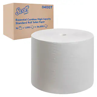 Scott Professional Essential Coreless High-Capacity Standard Roll Toilet Paper, Bulk (04007), 2-Ply, White (36 Rolls of 1,000 Sheets)