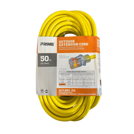Prime - Extension Cord 12/3 50Ft 15A 300V Extra Heavy Duty
