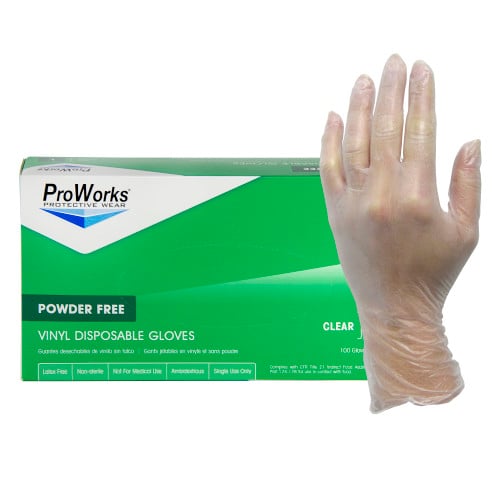 ProWorks - Vinyl Industrial Powder Free Gloves, Clear, 3 Mil