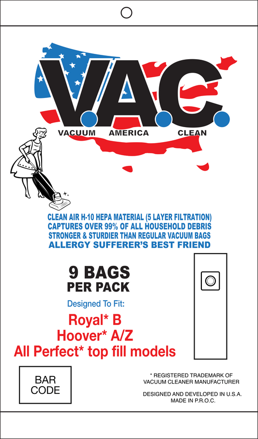 Perfect - P103, P104, P107, P108 / Royal Style B Uprights H-10 HEPA Filtration (Pack of 9) - VAC7