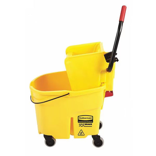 Rubbermaid WaveBrake 26 Qt. Side Press Mop Bucket and Wringer, Yellow, Polypropylene